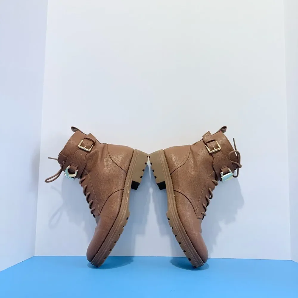 Michael Kors Kincaid leather combat bootie in the luggage color Size Women 8.5M